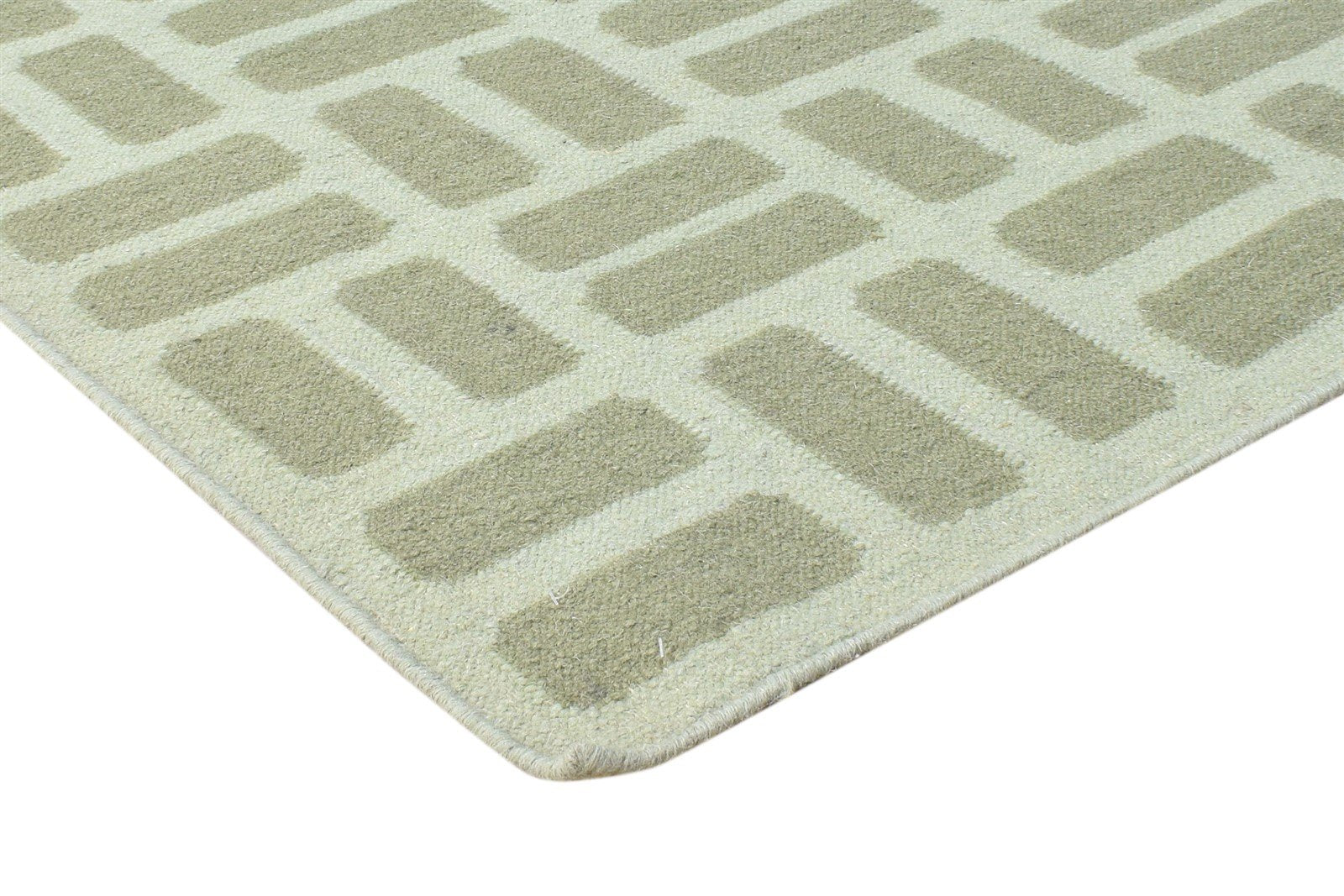 Green Wool Rug 4' X 6' Modern Dhurrie French Abstract Room Size Carpet 