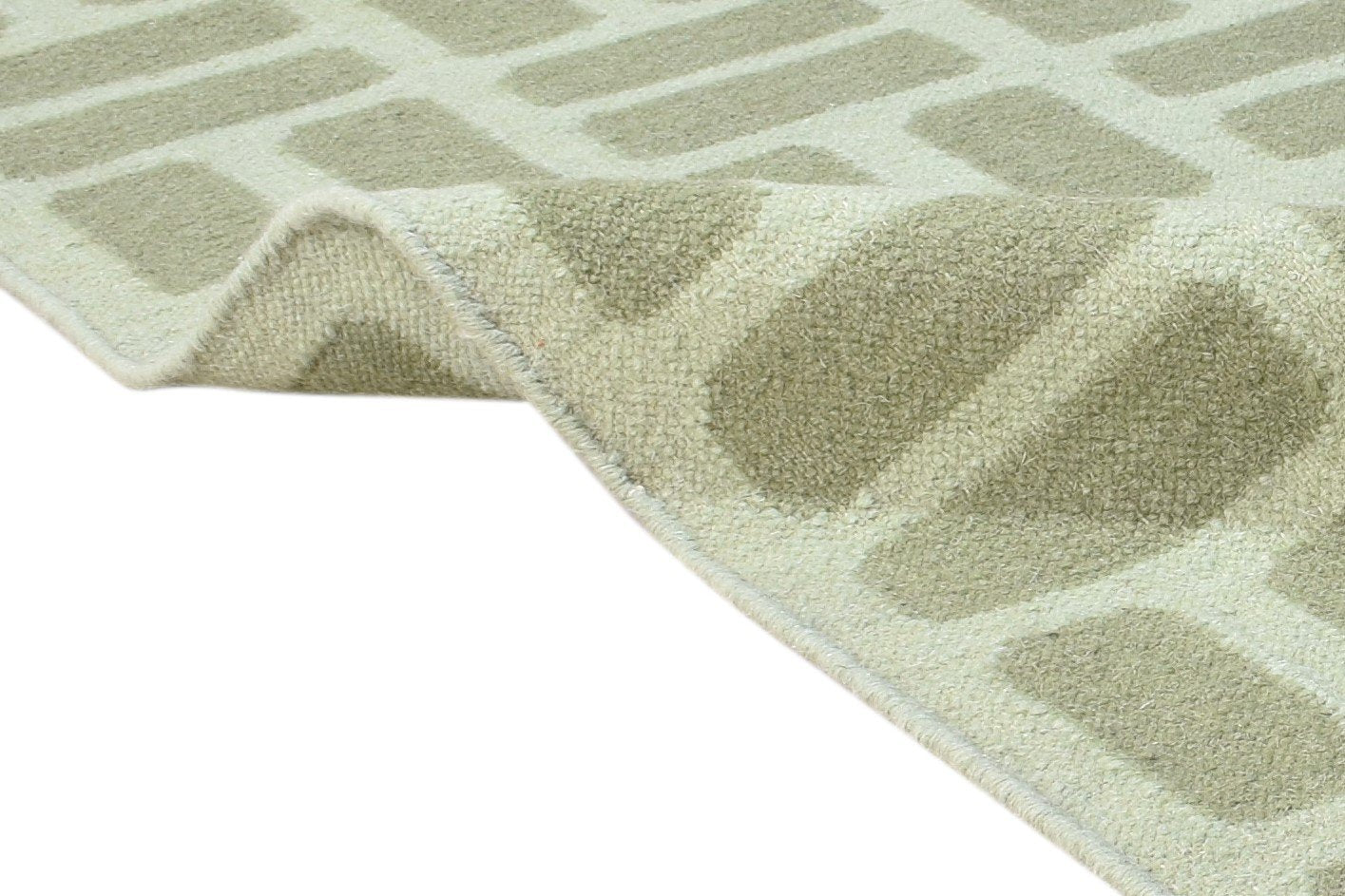 Green Wool Rug 4' X 6' Modern Dhurrie French Abstract Room Size Carpet 