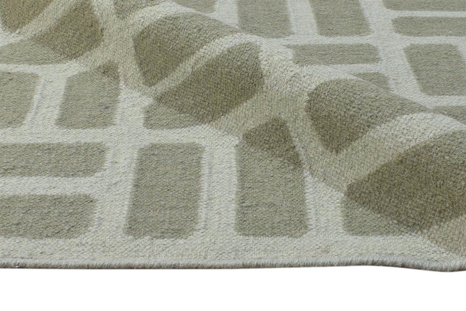 Green Wool Rug 4' X 6' Modern Dhurrie French Abstract Room Size Carpet 