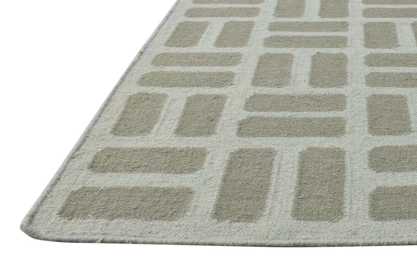 Green Wool Rug 4' X 6' Modern Dhurrie French Abstract Room Size Carpet 