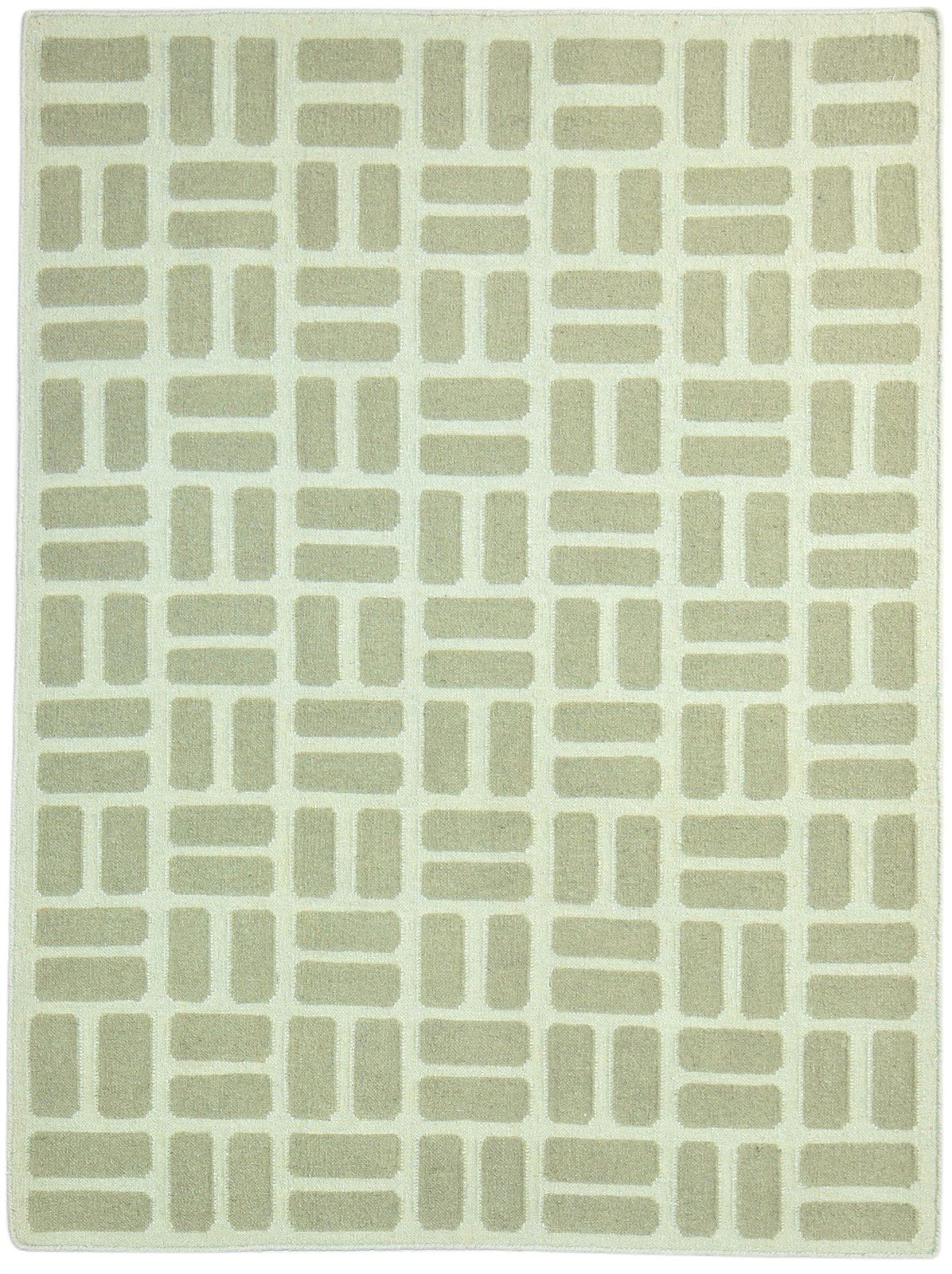 Green Wool Rug 4' X 6' Modern Dhurrie French Abstract Room Size Carpet 