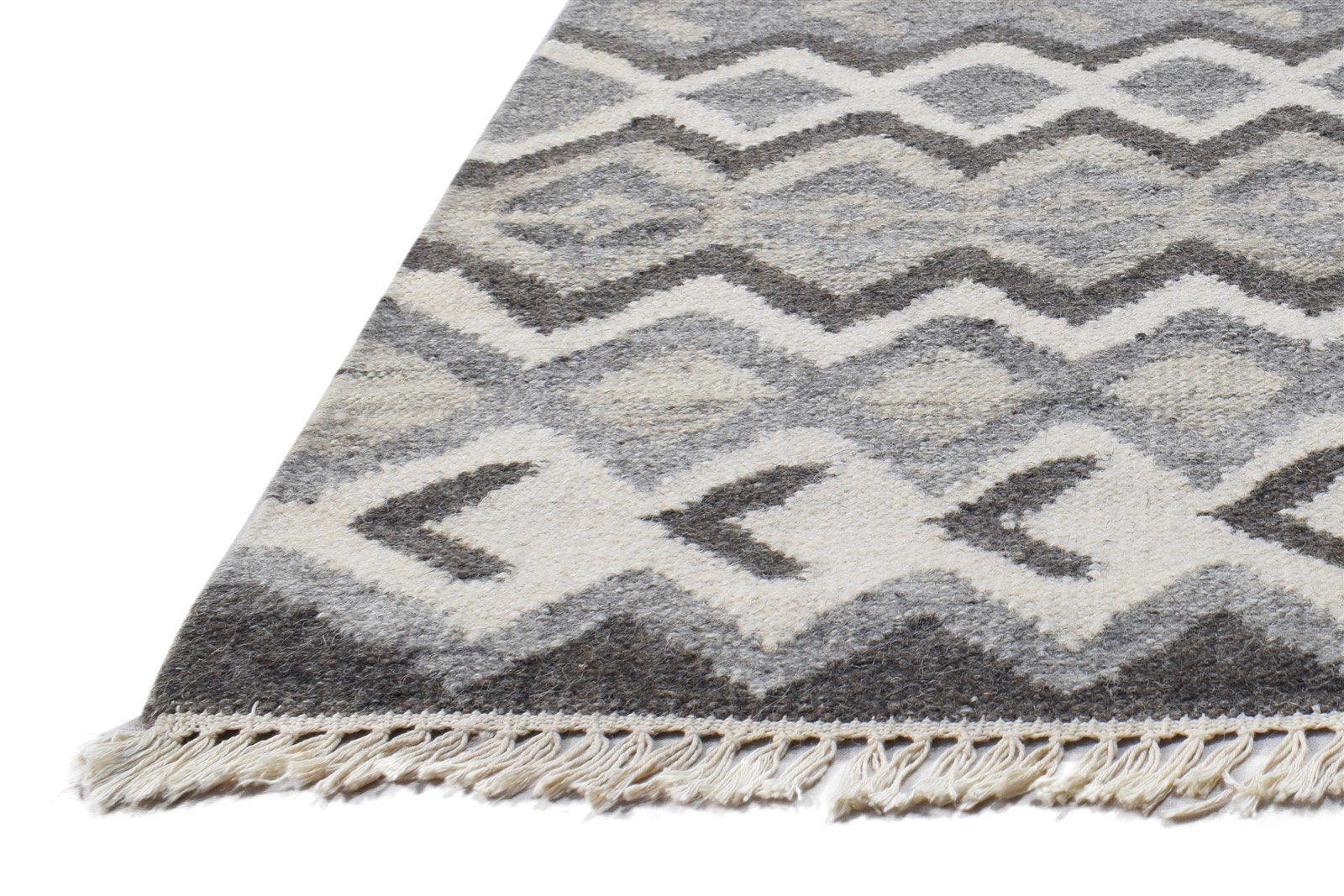 4' X 6' Rug Wool Grey Modern Dhurrie Scandinavian Striped Room Size Carpet 