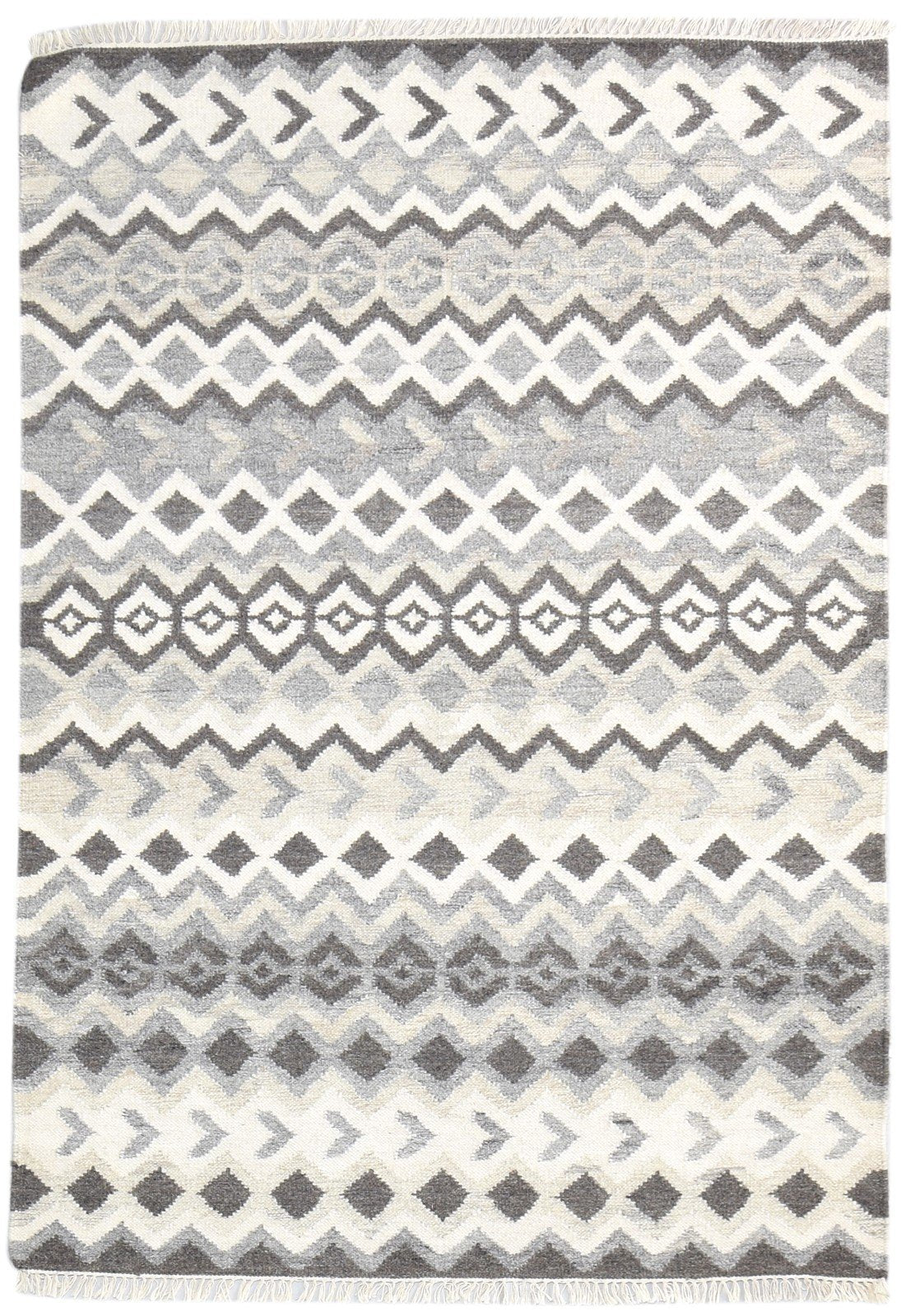 4' X 6' Rug Wool Grey Modern Dhurrie Scandinavian Striped Room Size Carpet 