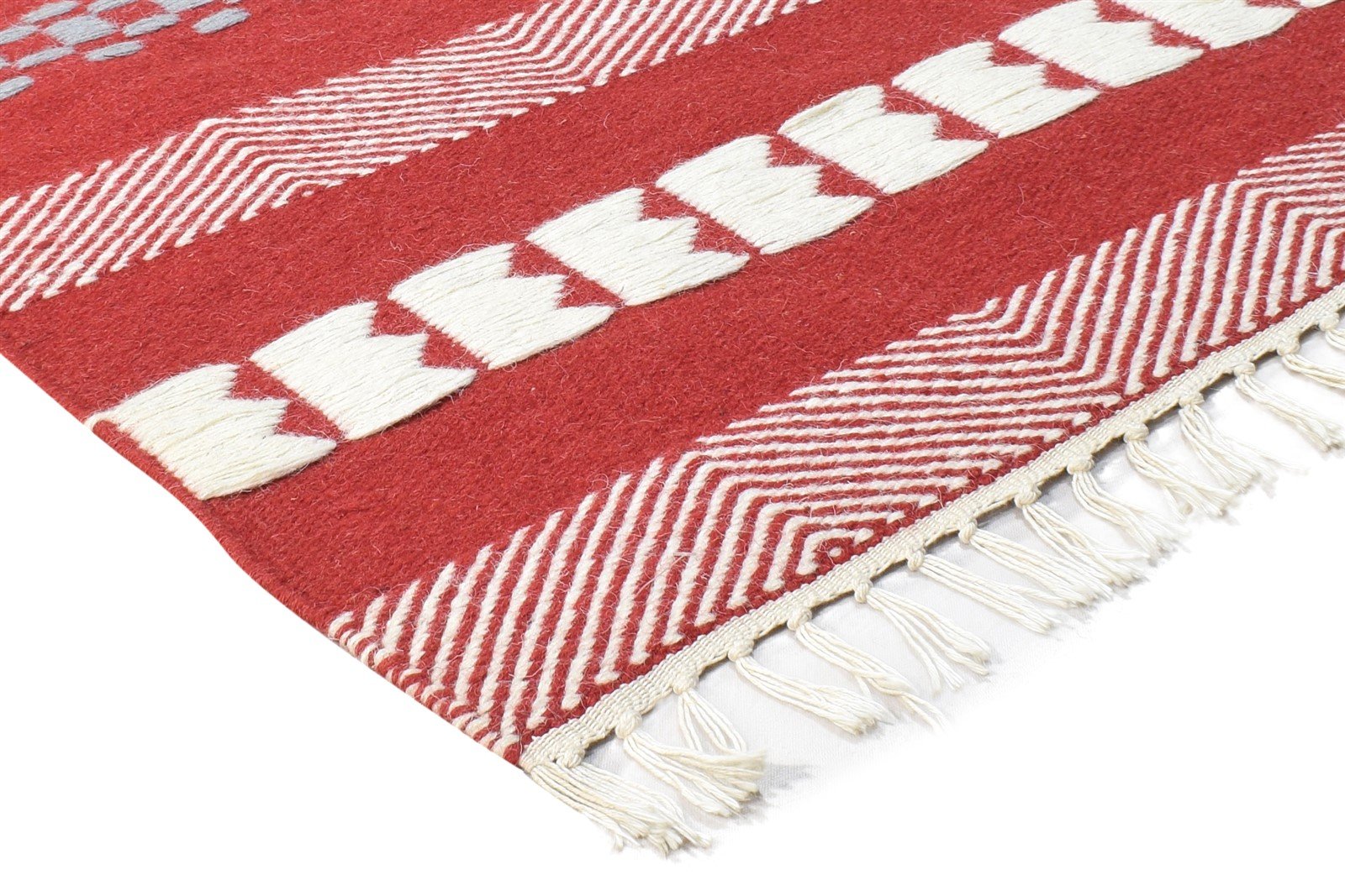 Red Wool Rug 4' X 6' Modern Dhurrie Scandinavian Striped Room Size Carpet 