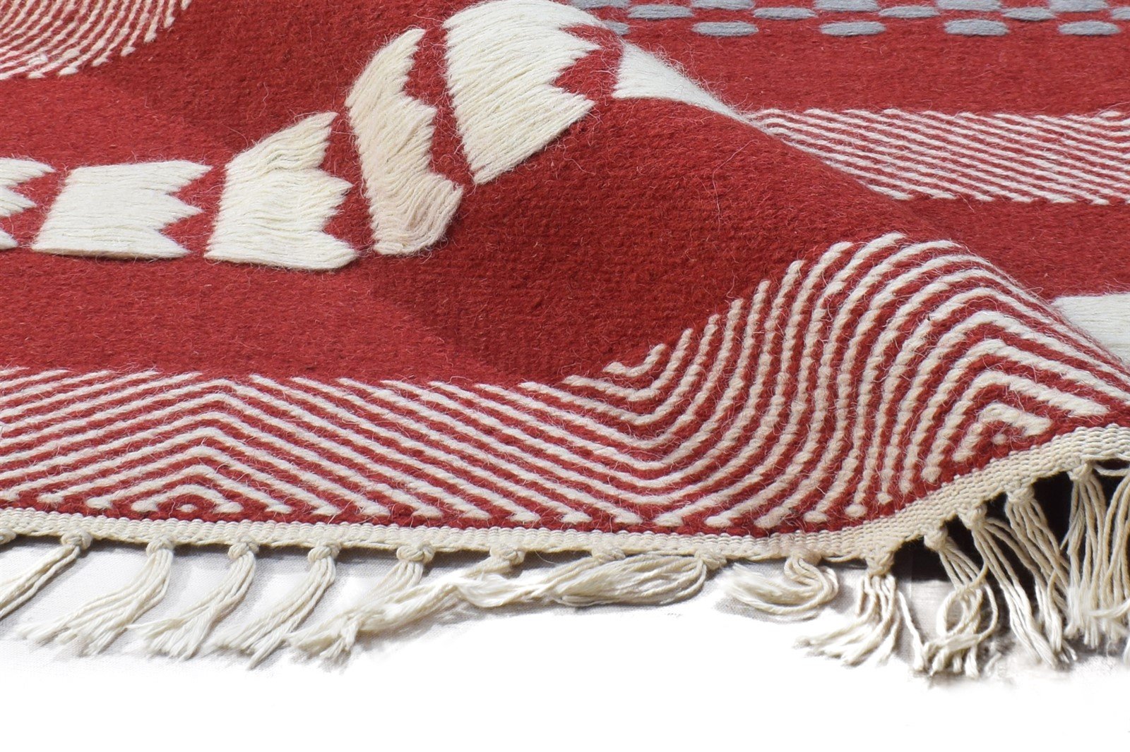 Red Wool Rug 4' X 6' Modern Dhurrie Scandinavian Striped Room Size Carpet 