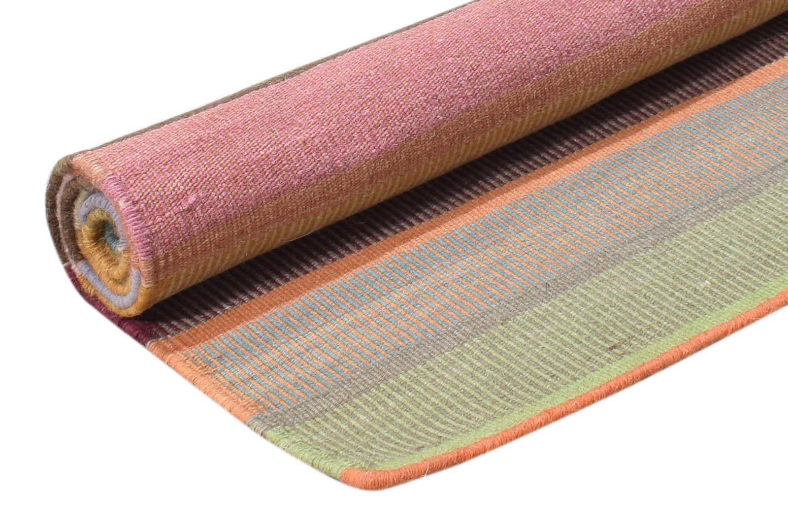 Wool Multi Rug 3' X 5' Modern Dhurrie Scandinavian Striped Room Size Carpet 