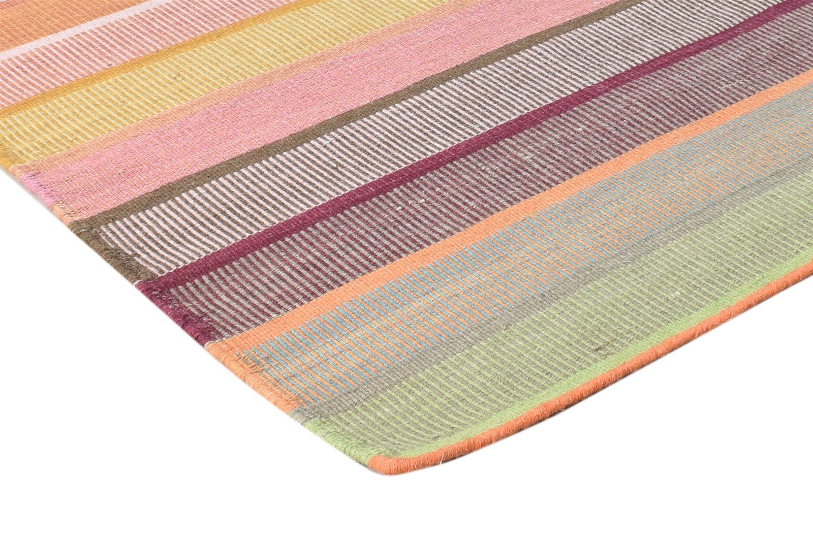 Wool Multi Rug 3' X 5' Modern Dhurrie Scandinavian Striped Room Size Carpet 