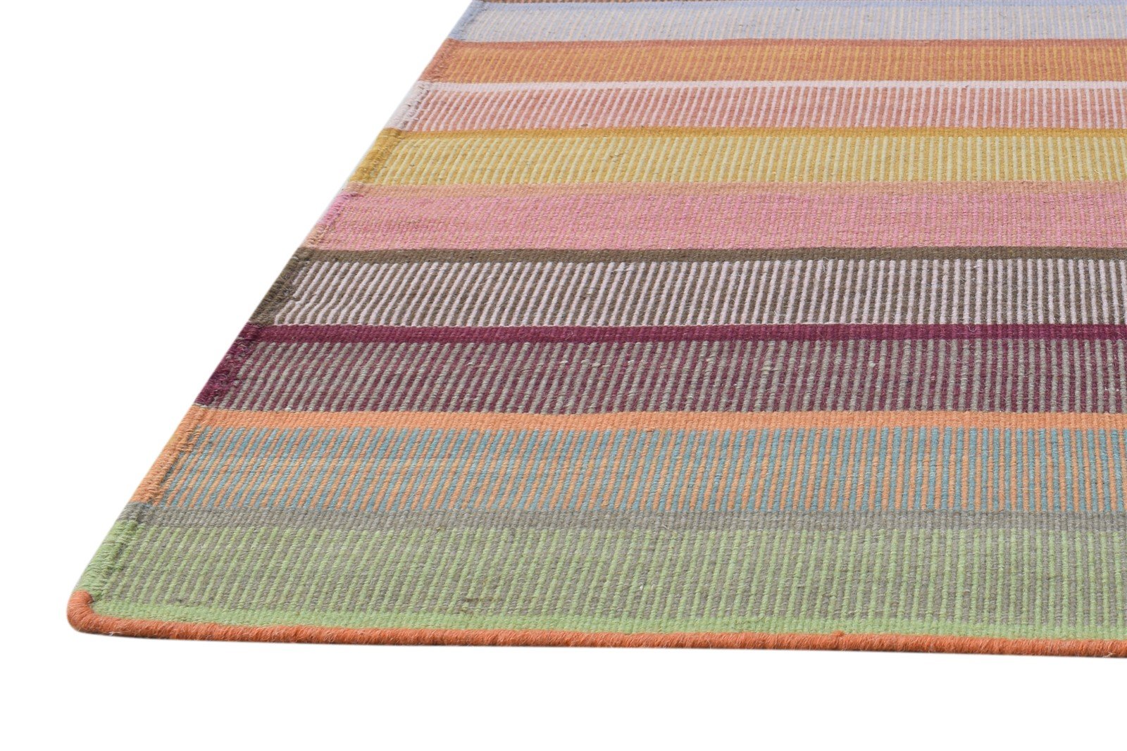 Wool Multi Rug 3' X 5' Modern Dhurrie Scandinavian Striped Room Size Carpet 