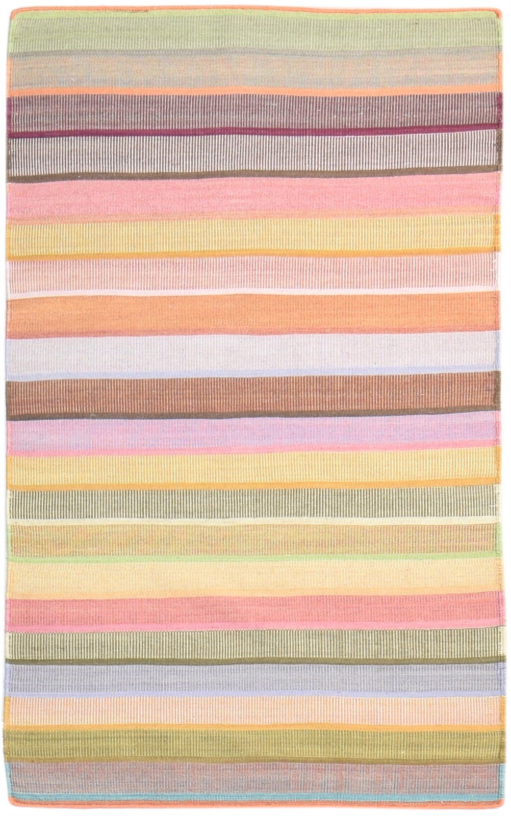 Wool Multi Rug 3' X 5' Modern Dhurrie Scandinavian Striped Room Size Carpet 