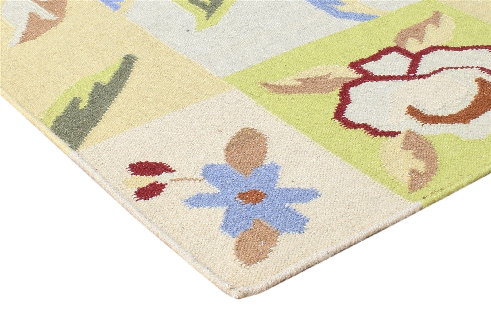 Multi Wool Rug 4' X 6' Modern Dhurrie French Floral Room Size Carpet 