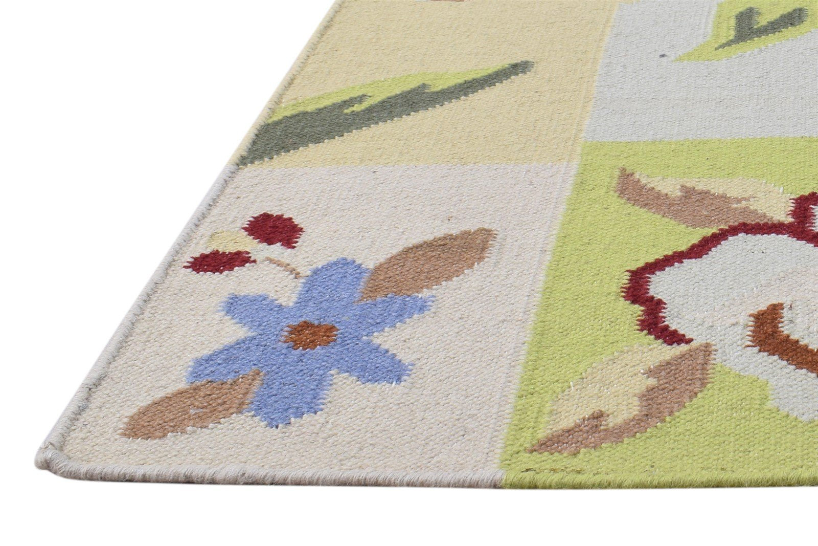 Multi Wool Rug 4' X 6' Modern Dhurrie French Floral Room Size Carpet 