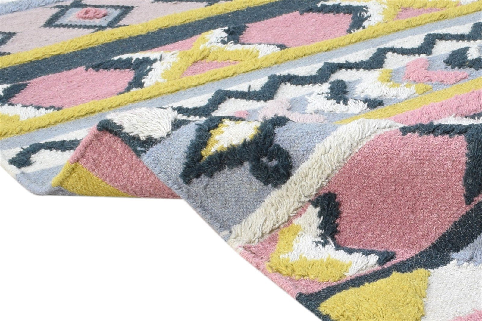 Pink Wool Rug 4' X 6' Modern Dhurrie Scandinavian Striped Room Size Carpet 