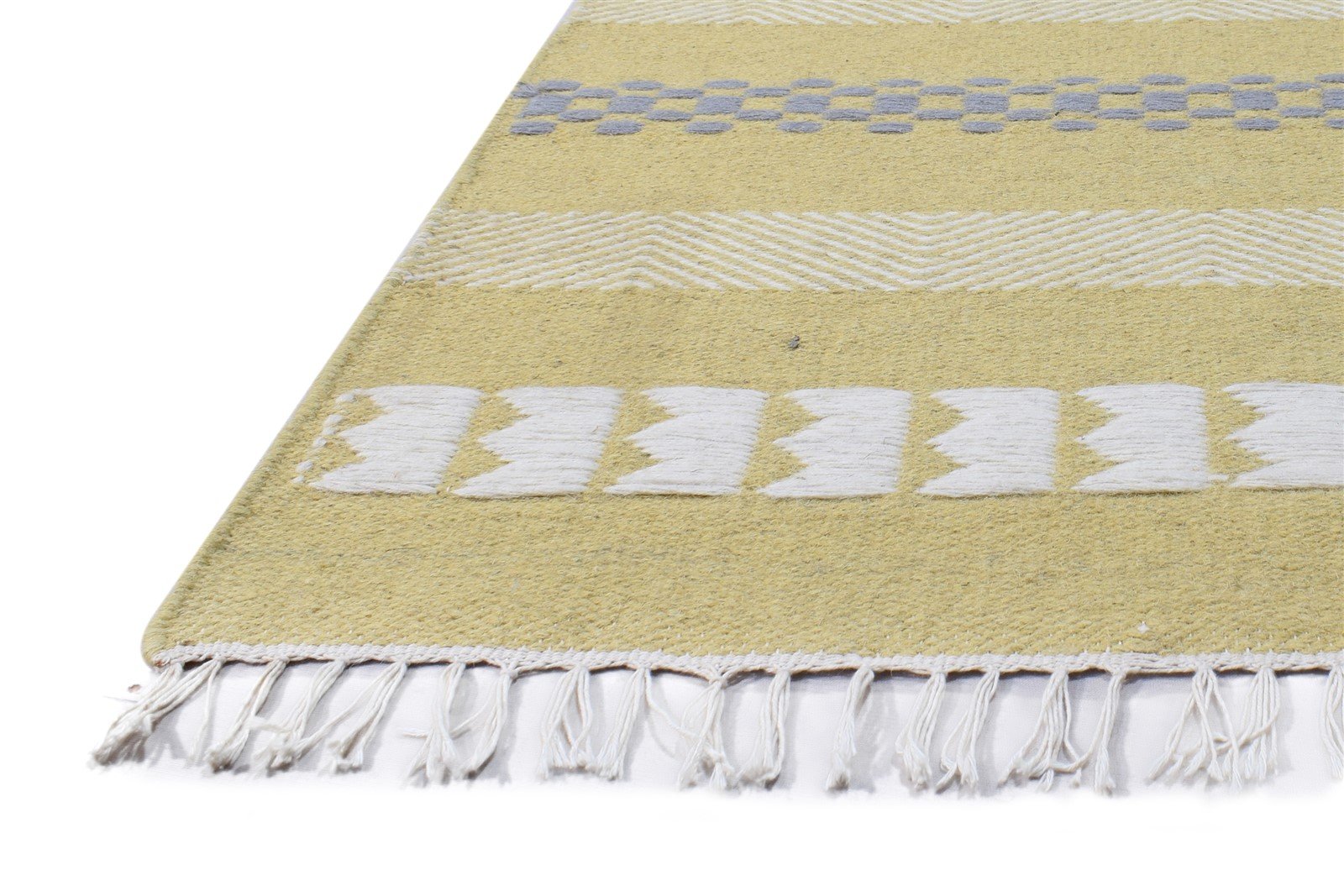 Dhurrie Beige Wool Rug 4' X 6' Modern Scandinavian Striped Room Size Carpet 