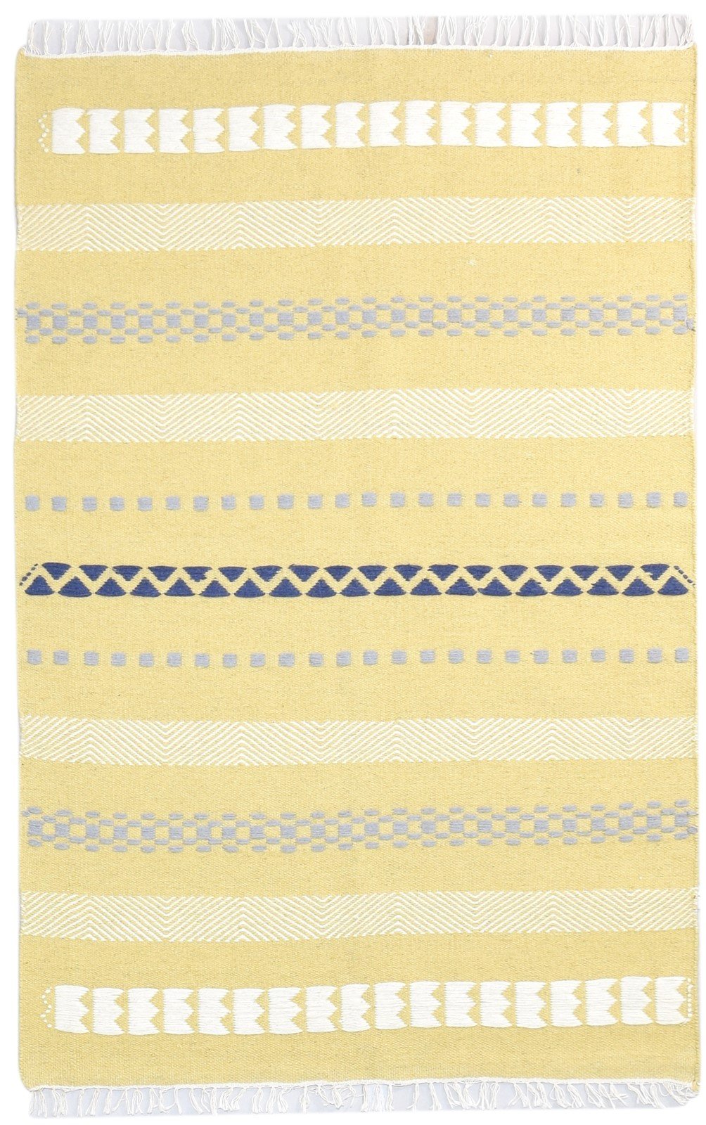 Dhurrie Beige Wool Rug 4' X 6' Modern Scandinavian Striped Room Size Carpet 