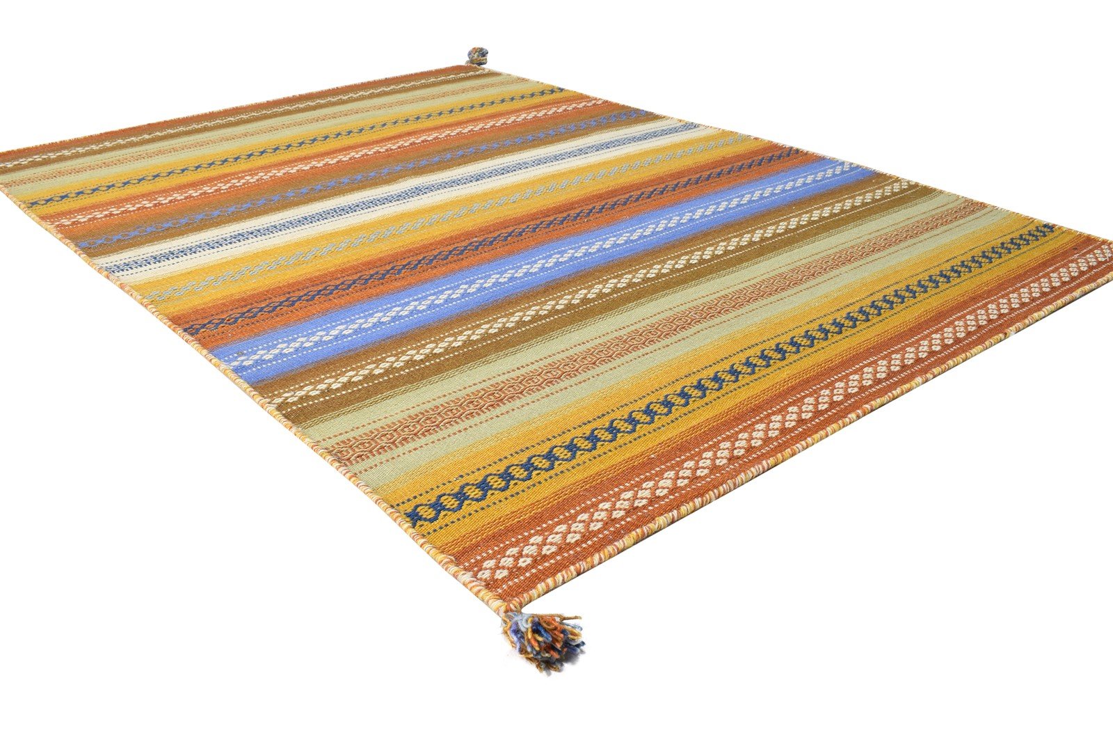 Multi Wool Rug 4' X 6' Modern Dhurrie Scandinavian Striped Room Size Carpet 