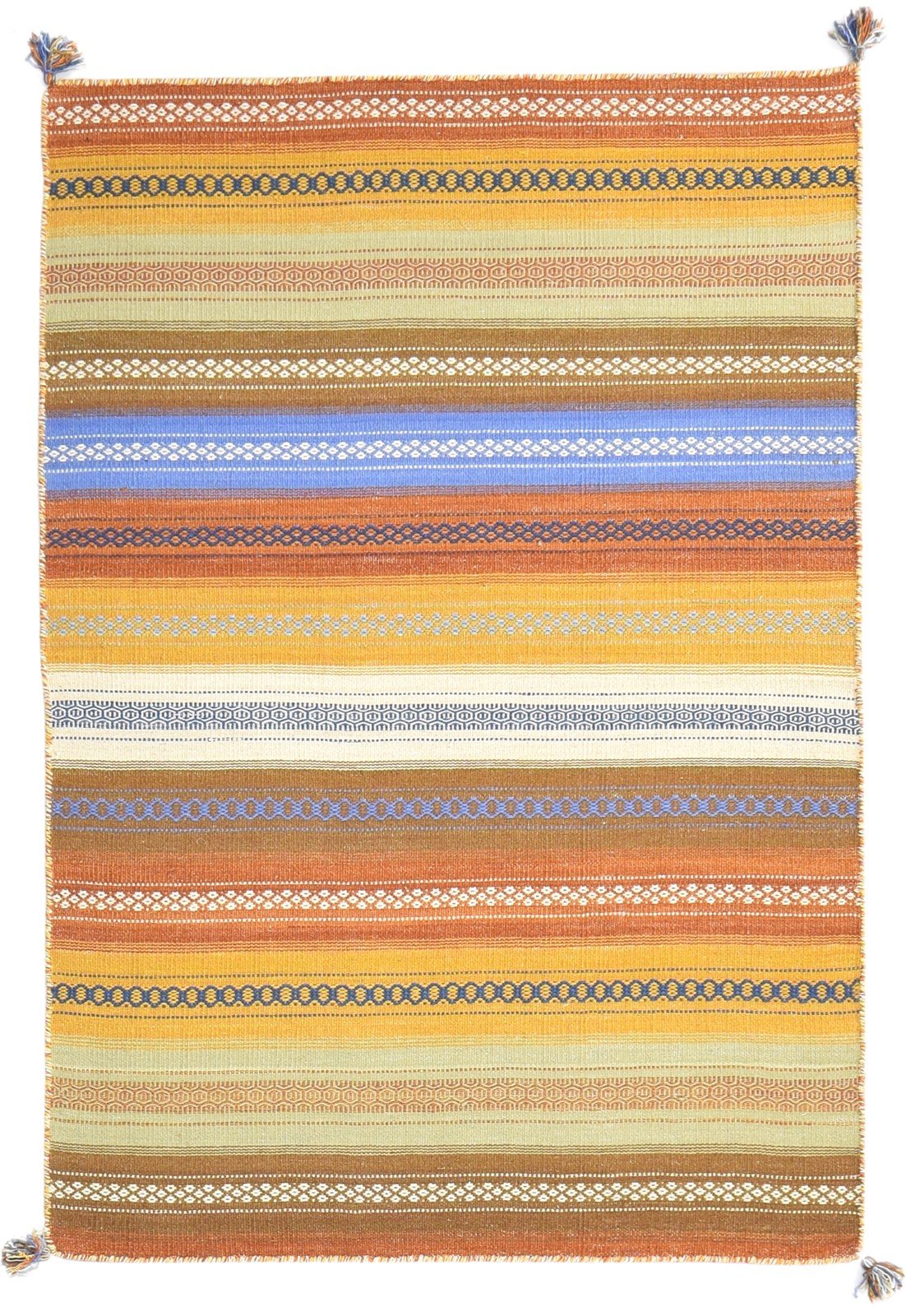 Multi Wool Rug 4' X 6' Modern Dhurrie Scandinavian Striped Room Size Carpet 