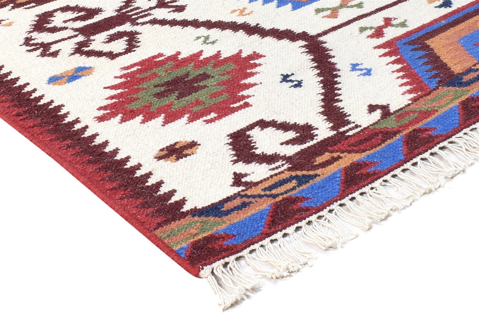 Wool Ivory Rug 4' X 6' Persian Dhurrie Southwestern Tribal Room Size Carpet 