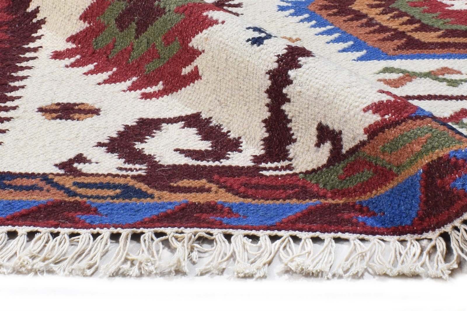 Wool Ivory Rug 4' X 6' Persian Dhurrie Southwestern Tribal Room Size Carpet 