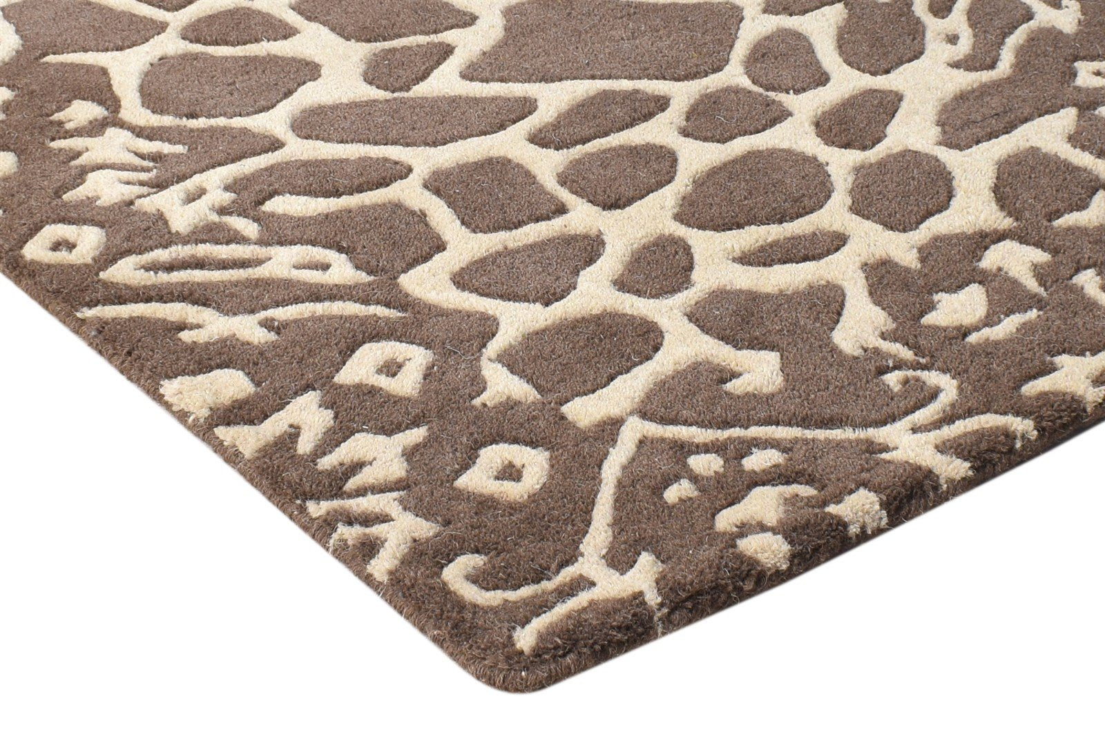 Wool Brown Rug 2' X 3' Modern Hand Tufted French Abstract Small Carpet 