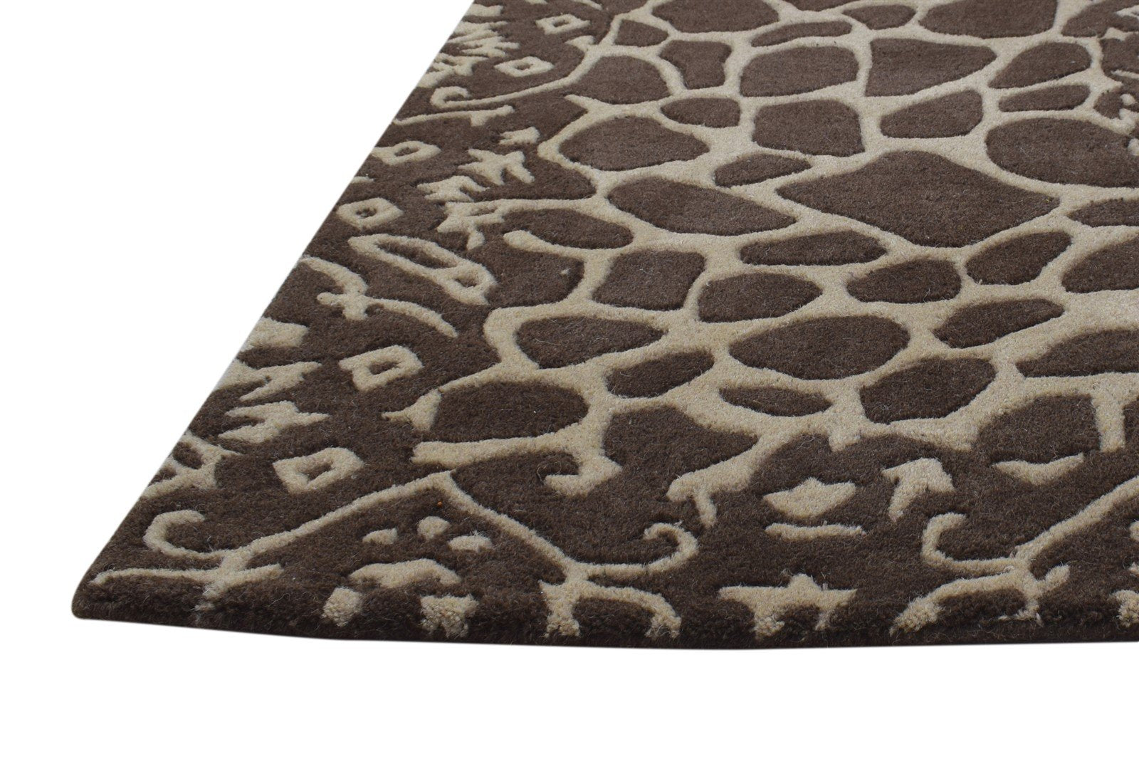 Wool Brown Rug 2' X 3' Modern Hand Tufted French Abstract Small Carpet 