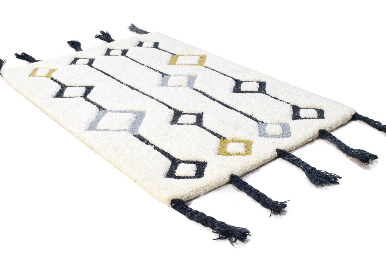 Hand Tufted White Wool Rug 2' X 3' Modern French Modern Small Carpet 