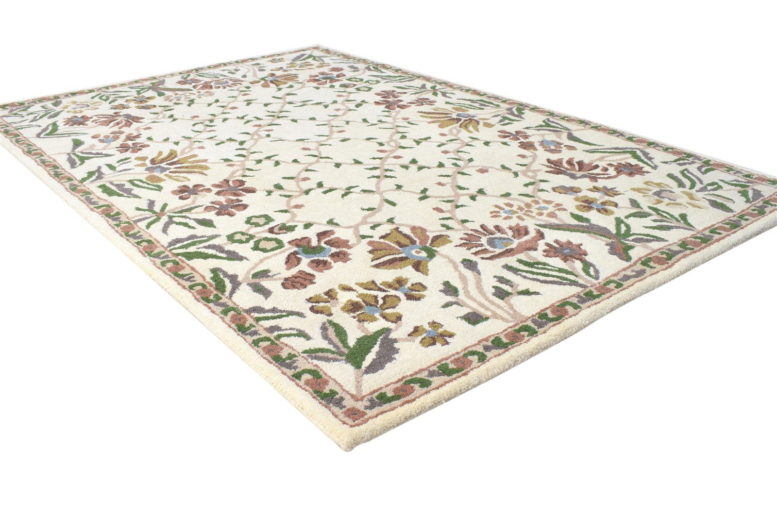 4' X 6' Rug Wool Ivory Modern Hand Tufted French Floral Room Size Carpet 