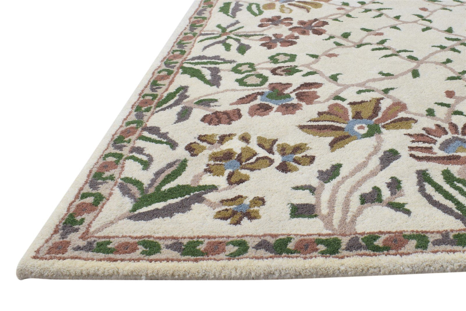 4' X 6' Rug Wool Ivory Modern Hand Tufted French Floral Room Size Carpet 