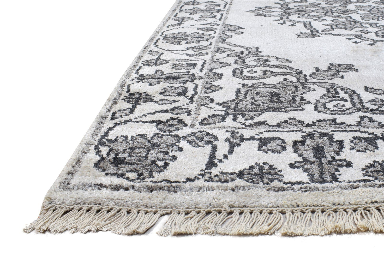 5' X 7' Rug Silk Ivory Persian Hand Knotted Serapi Medallion Room Size Carpet 