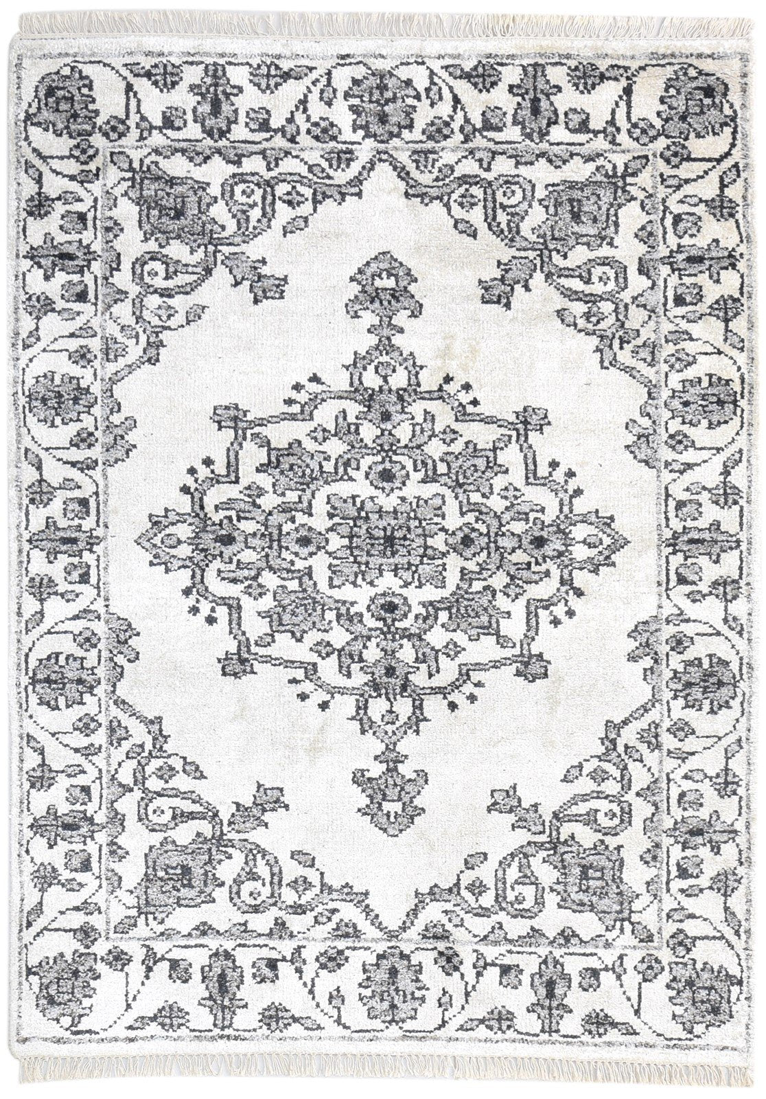 5' X 7' Rug Silk Ivory Persian Hand Knotted Serapi Medallion Room Size Carpet 