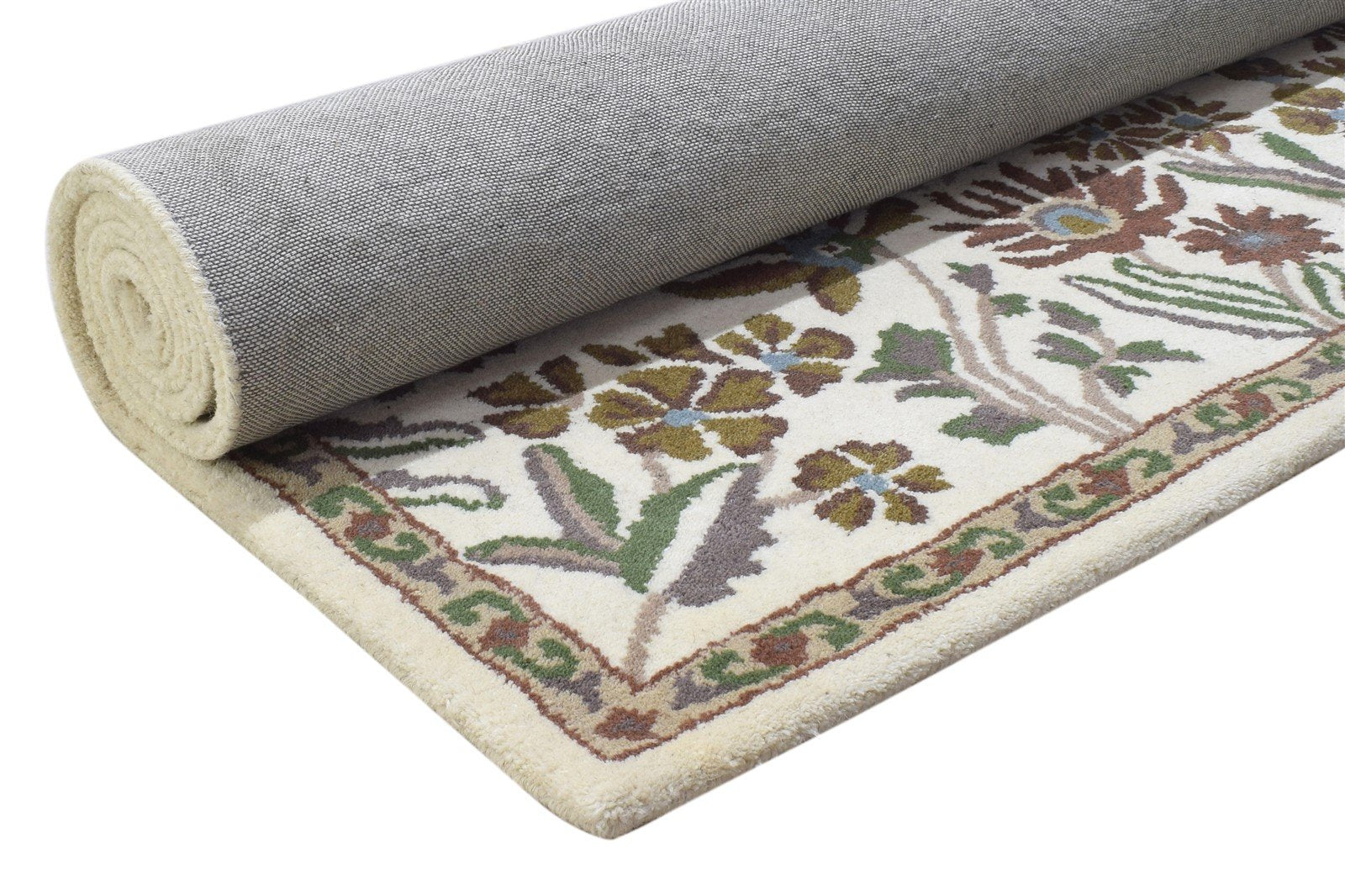 Ivory Wool Rug 5' X 7' Modern Hand Tufted French Floral Room Size Carpet 