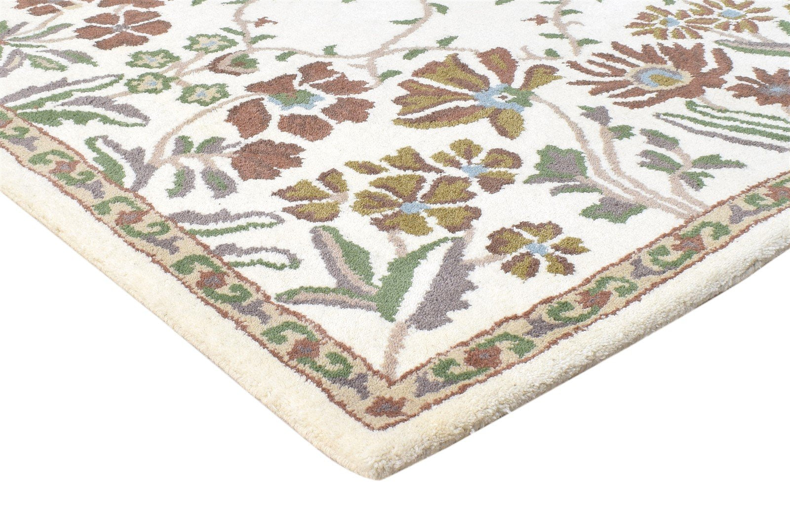 Ivory Wool Rug 5' X 7' Modern Hand Tufted French Floral Room Size Carpet 