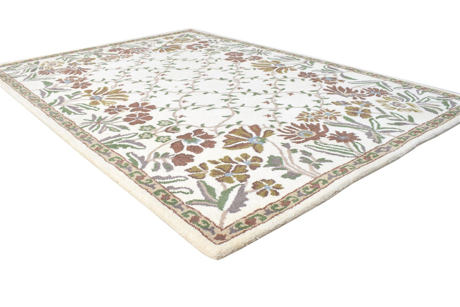 Ivory Wool Rug 5' X 7' Modern Hand Tufted French Floral Room Size Carpet 