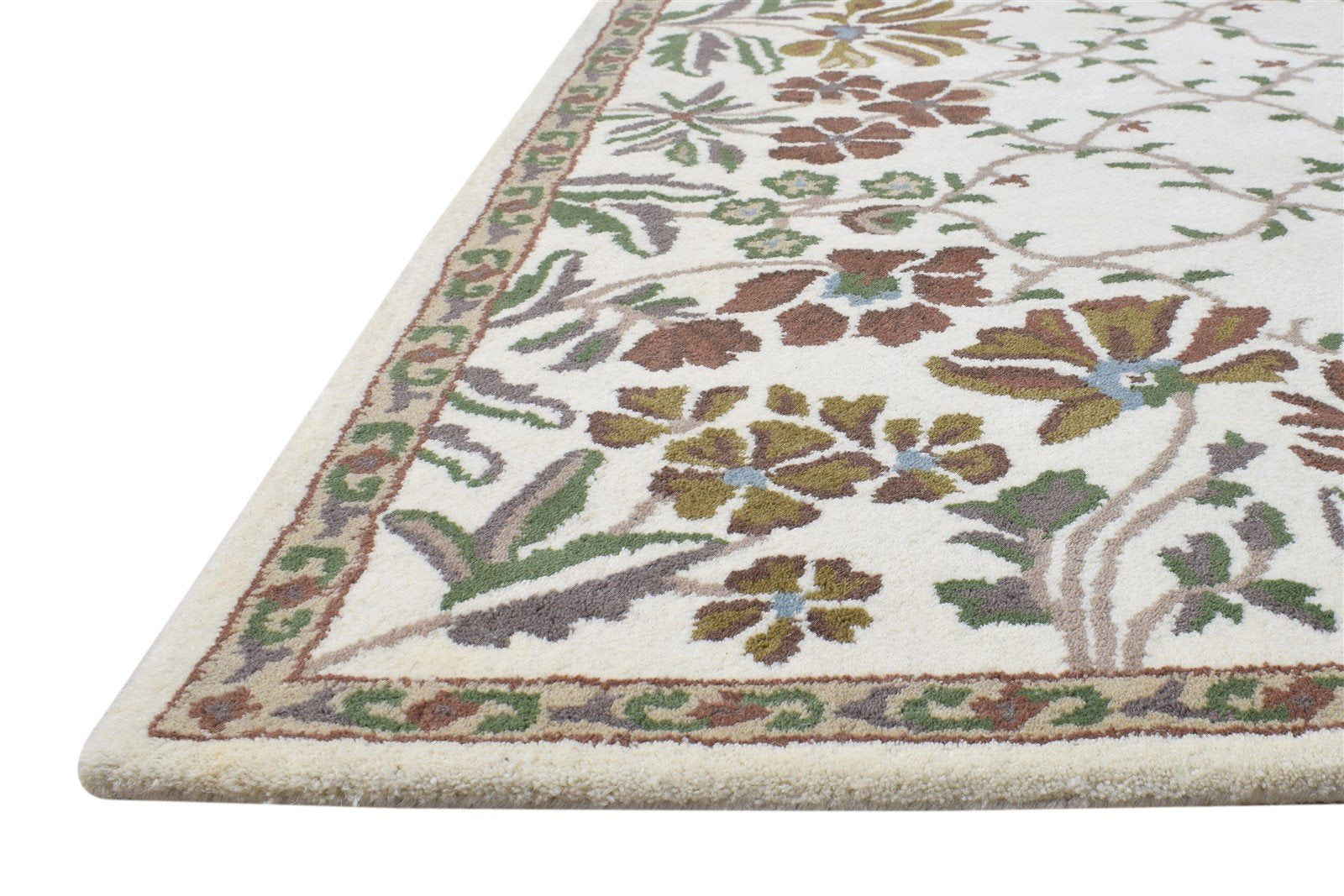 Ivory Wool Rug 5' X 7' Modern Hand Tufted French Floral Room Size Carpet 