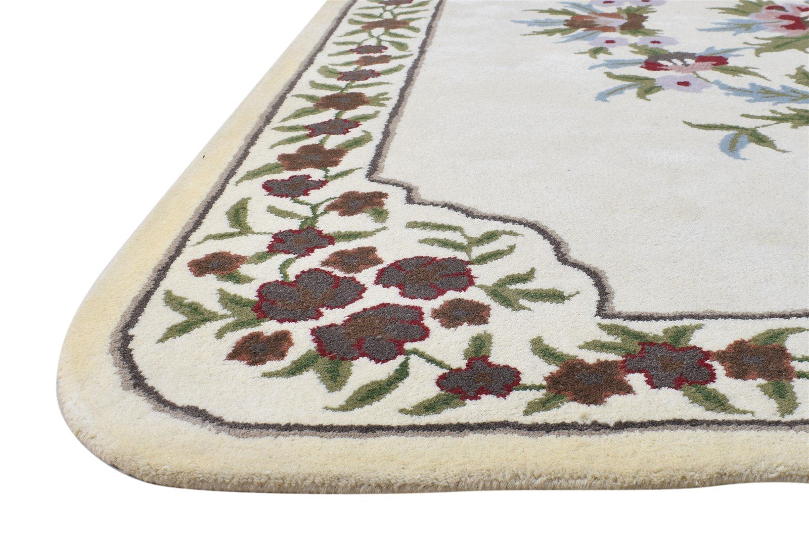 Wool Ivory Rug 6' X 8' Modern Hand Tufted French Floral Room Size Carpet 