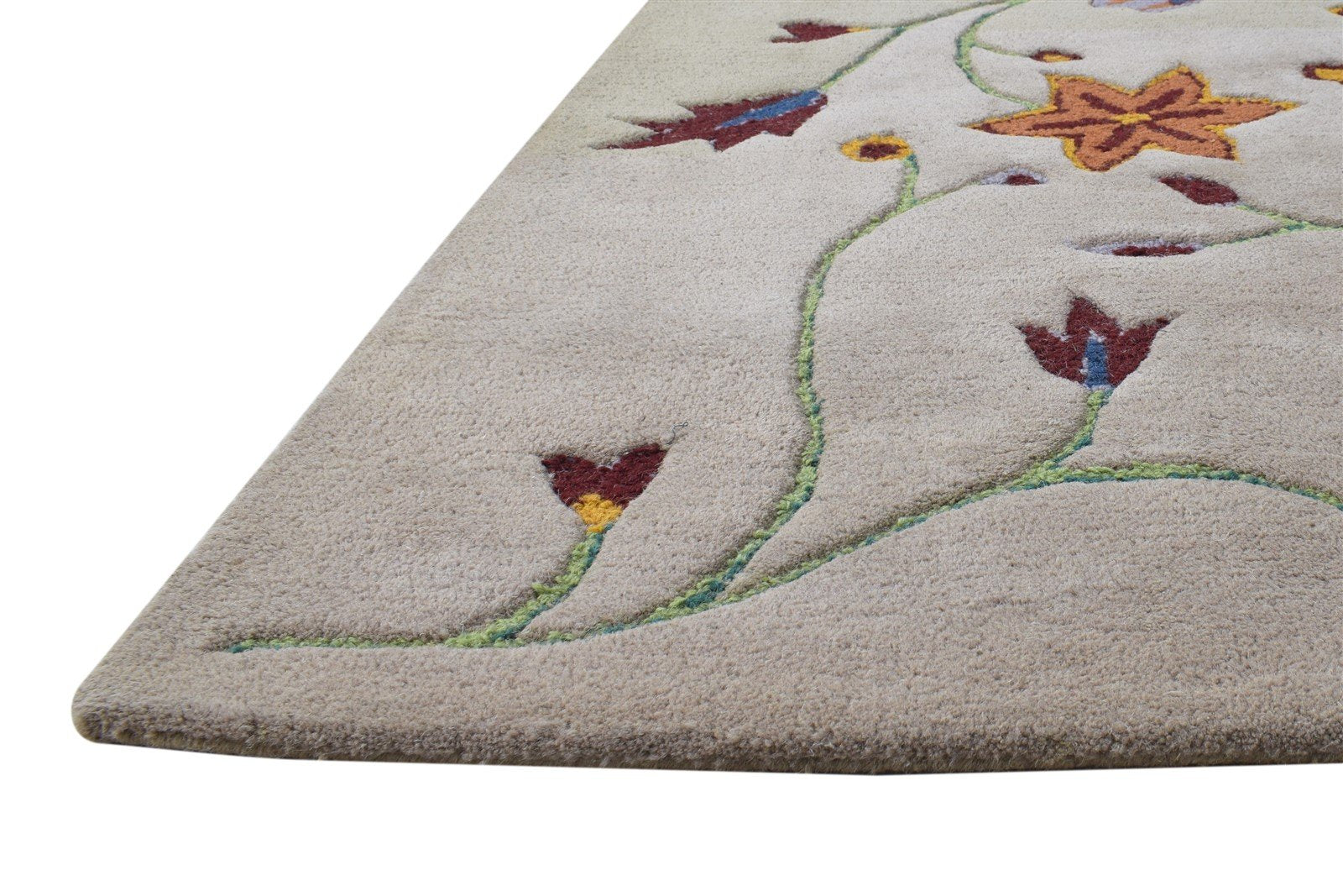 Beige Wool Rug 6' X 8' Modern Hand Tufted French Floral Room Size Carpet 