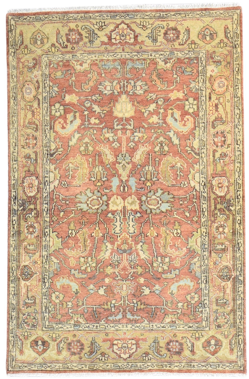 Rust Wool Rug 4' X 6' Persian Hand Knotted Mughal Oriental Room Size Carpet 