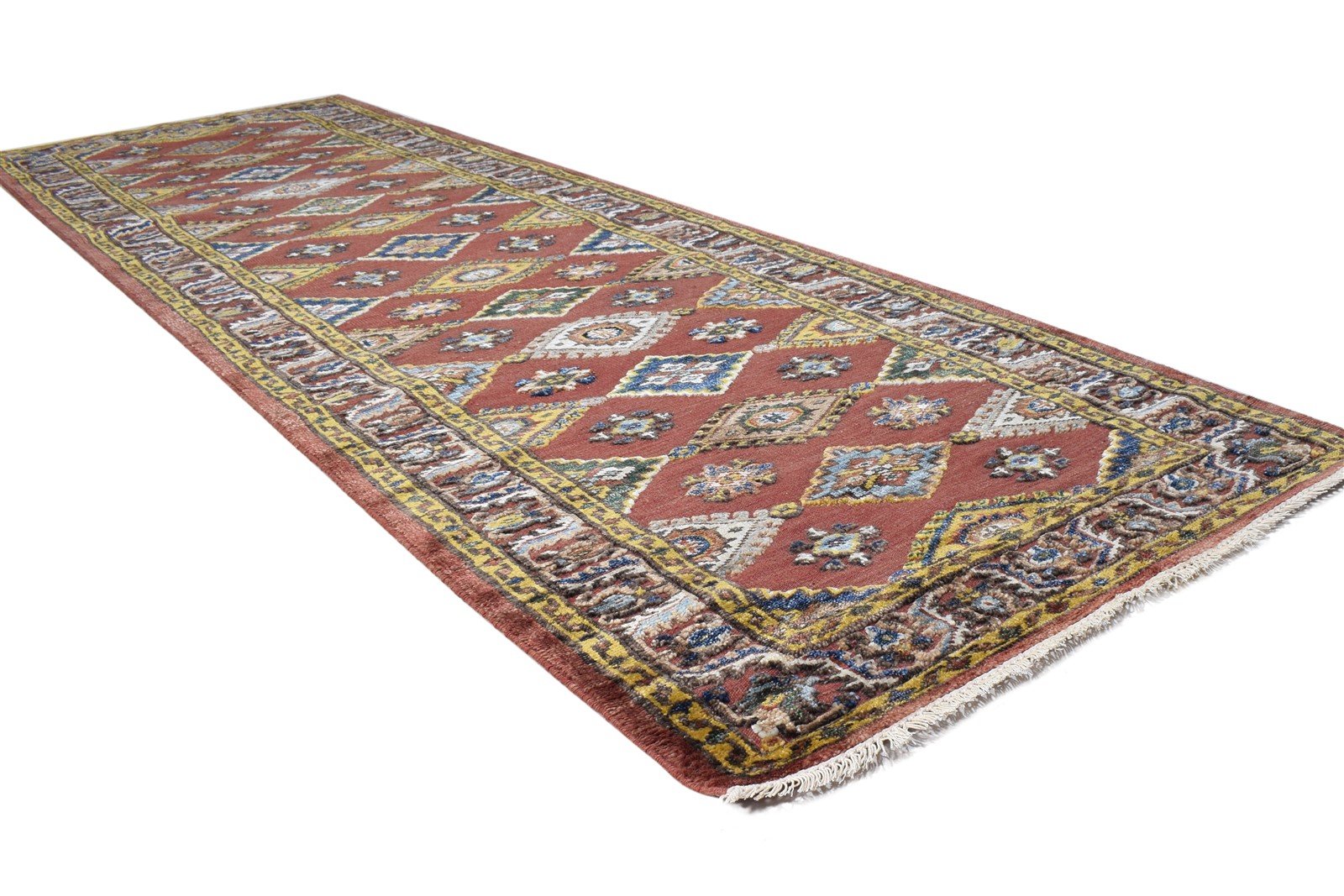 Rust Rayon From Bamboo Rug 3X9 Persian Hand Knotted Nain Oriental Small Runner 