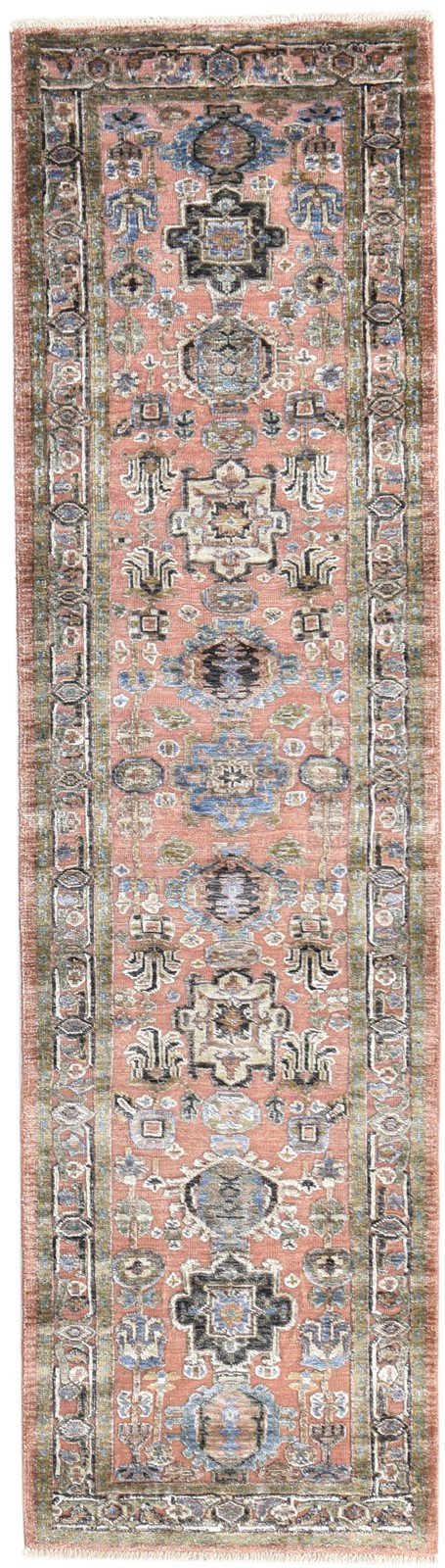 Hand Knotted Rust Rayon From Bamboo Rug 3X10 Persian Kazak Oriental Small Runner 