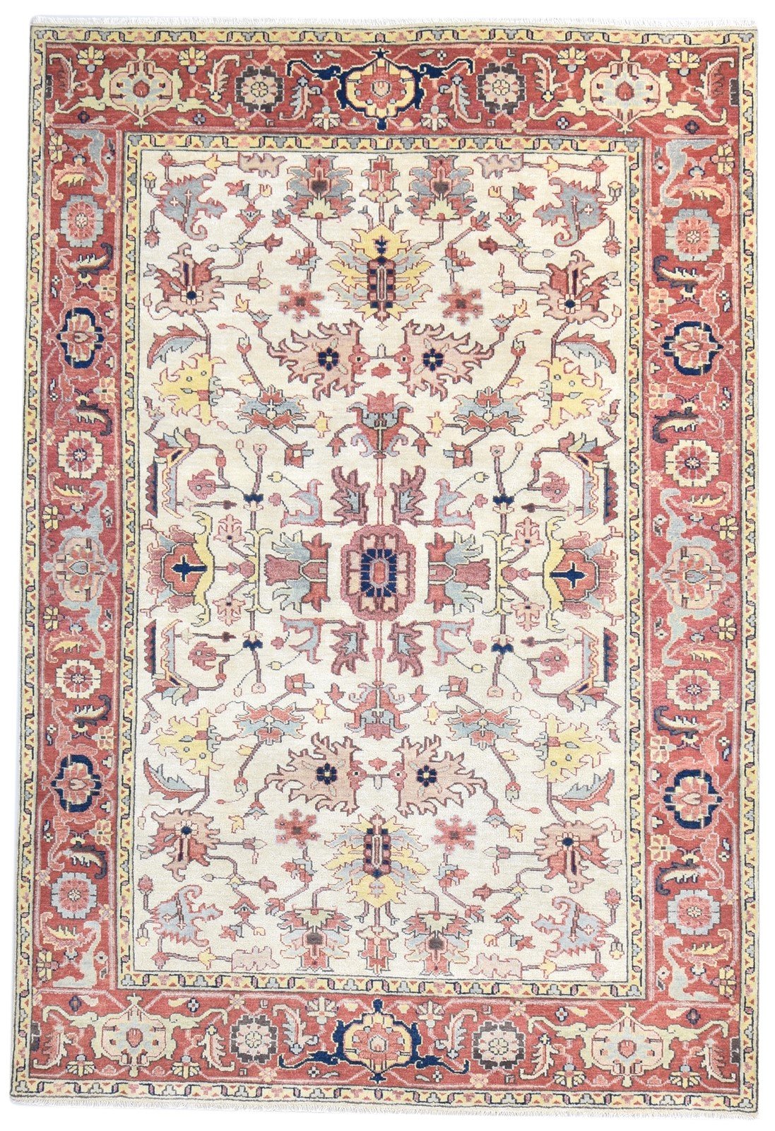 Ivory Wool Rug 6' X 9' Persian Hand Knotted Oushak Oriental Room Size Carpet 