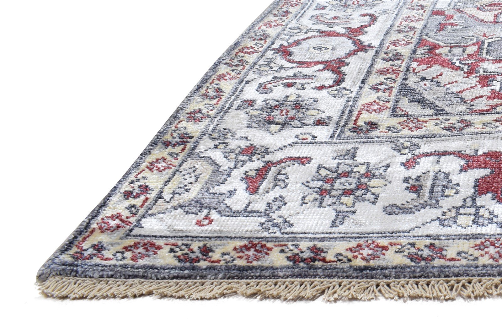 Wool / Silk Beige Rug 6X9 Persian Hand Knotted Heriz-Indian Oriental Room Size 