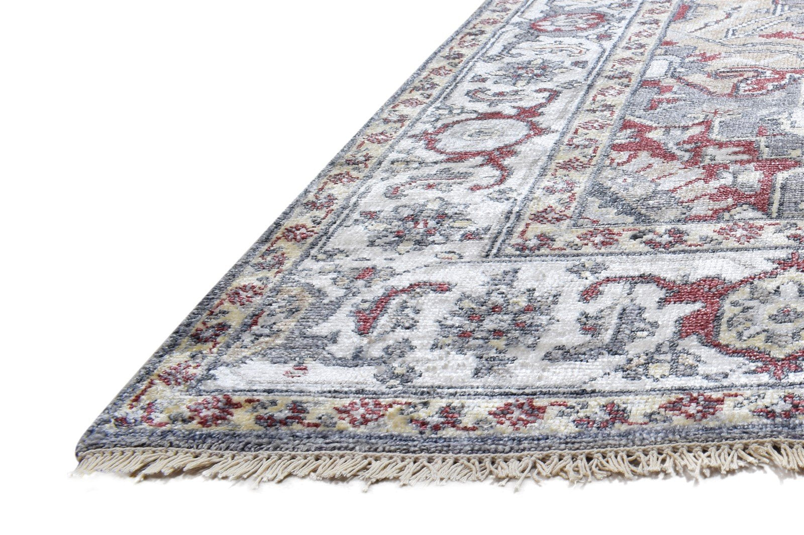 Hand Knotted Beige Wool / Silk Rug 6X9 Persian Heriz-Indian Oriental Room Size 