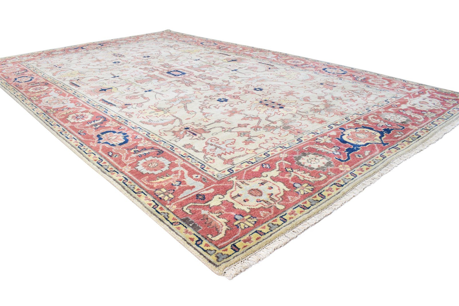 Beige Wool Rug 6' X 9' Persian Hand Knotted Oushak Oriental Room Size Carpet 