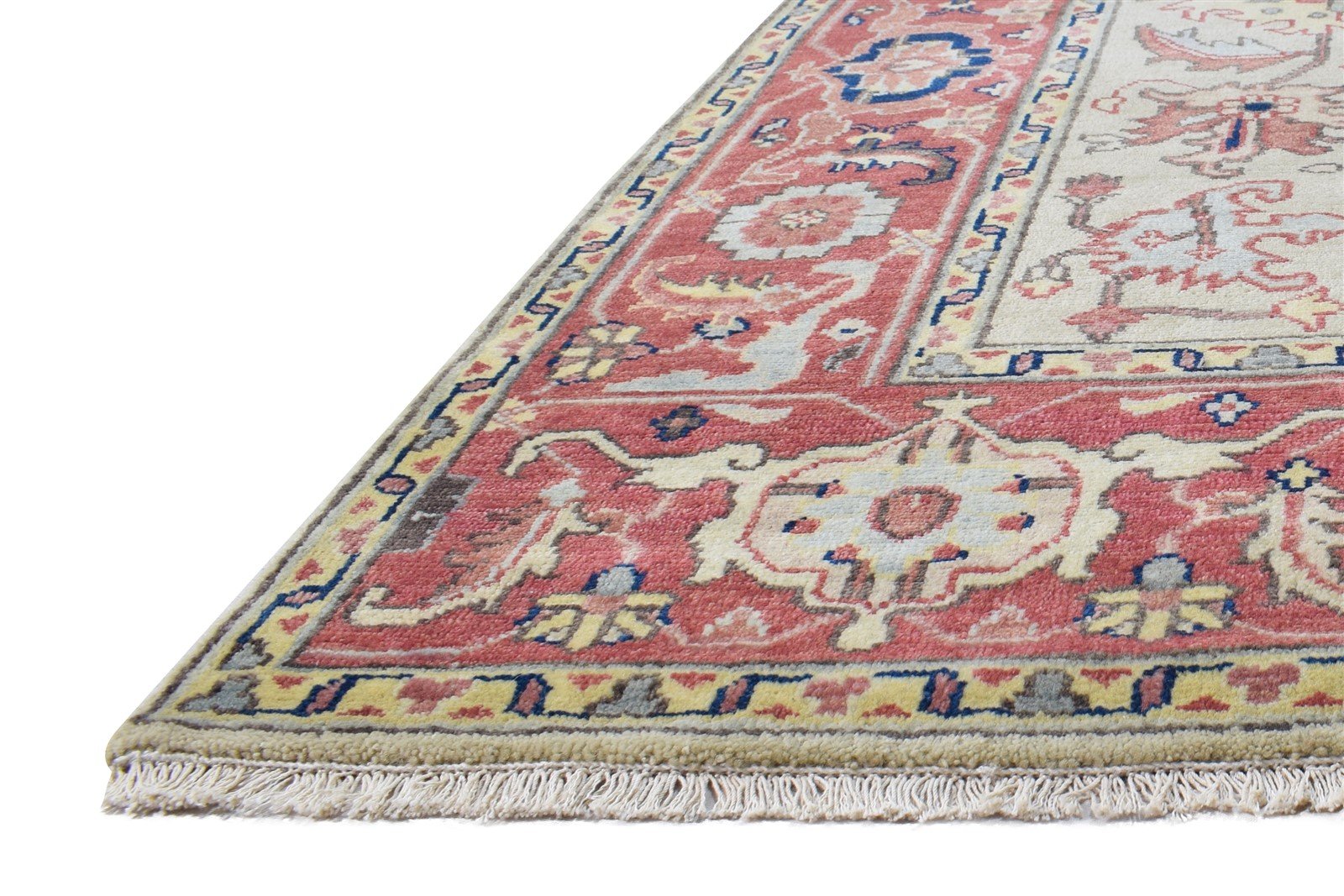 Beige Wool Rug 6' X 9' Persian Hand Knotted Oushak Oriental Room Size Carpet 