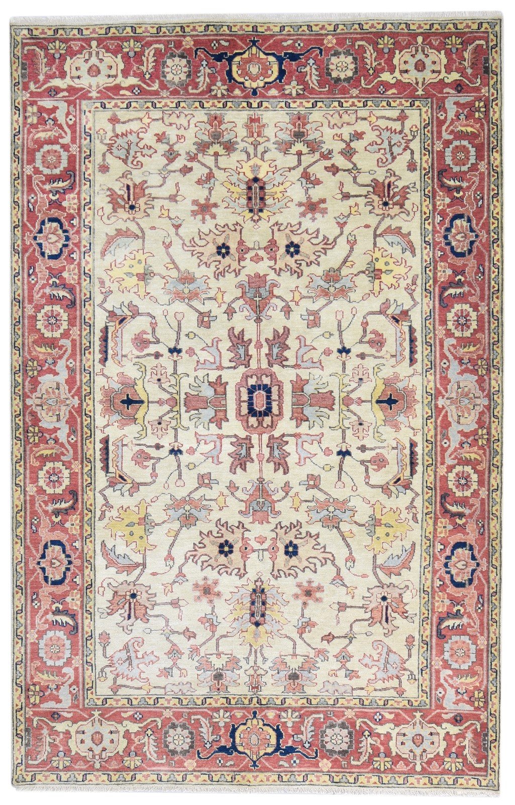 Beige Wool Rug 6' X 9' Persian Hand Knotted Oushak Oriental Room Size Carpet 