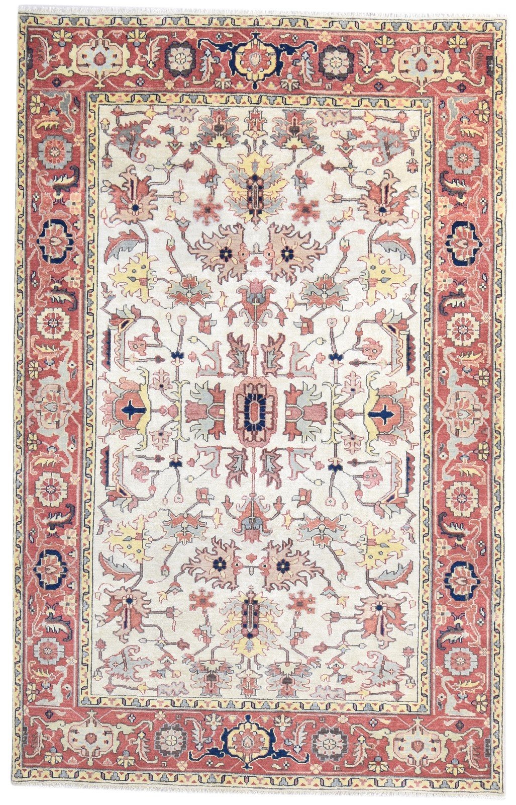 Beige Wool Rug 6' X 9' Persian Hand Knotted Oushak Oriental Room Size Carpet 