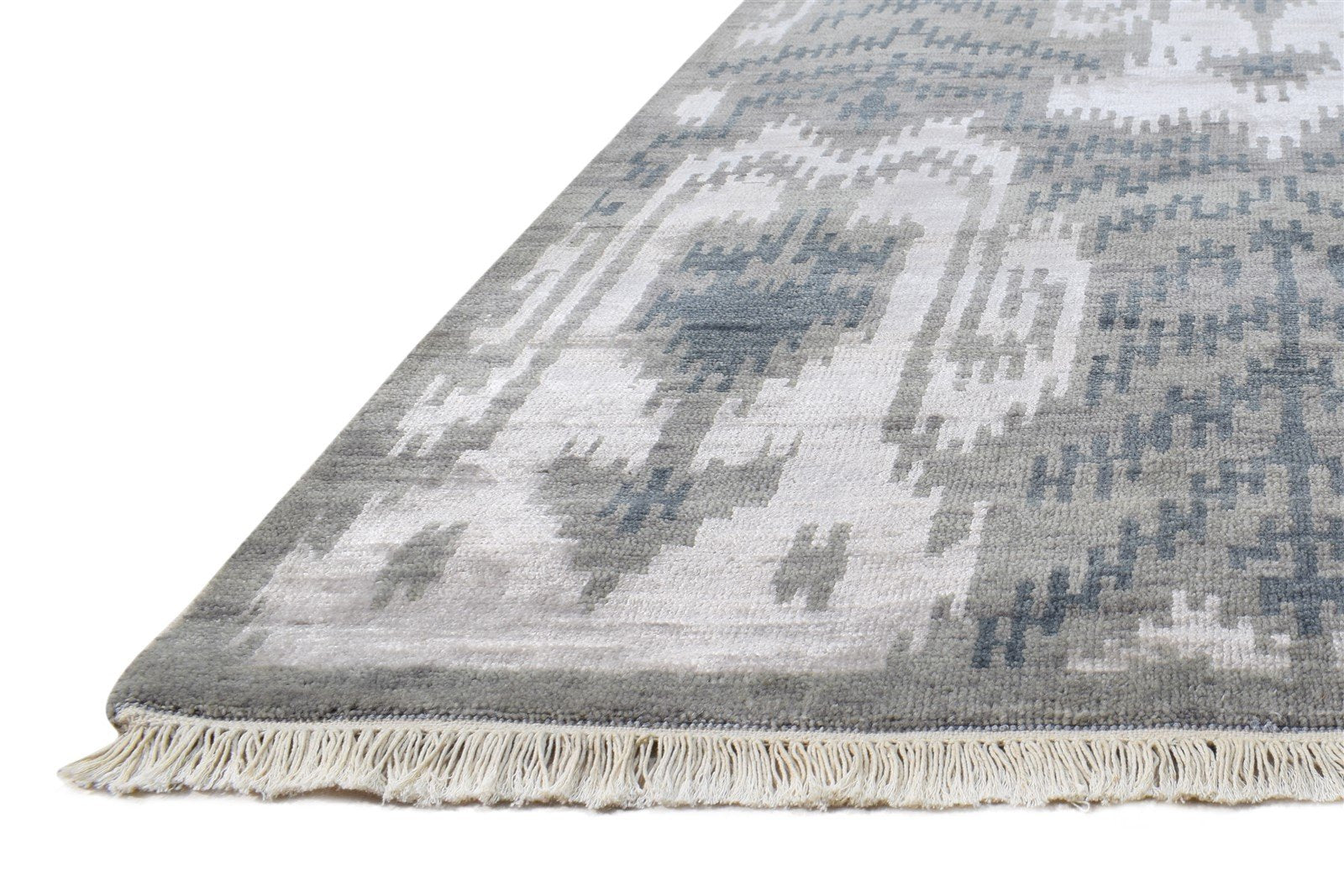 6X9 Rug Rayon From Bamboo Grey Modern Hand Knotted European Ikat Room Size 