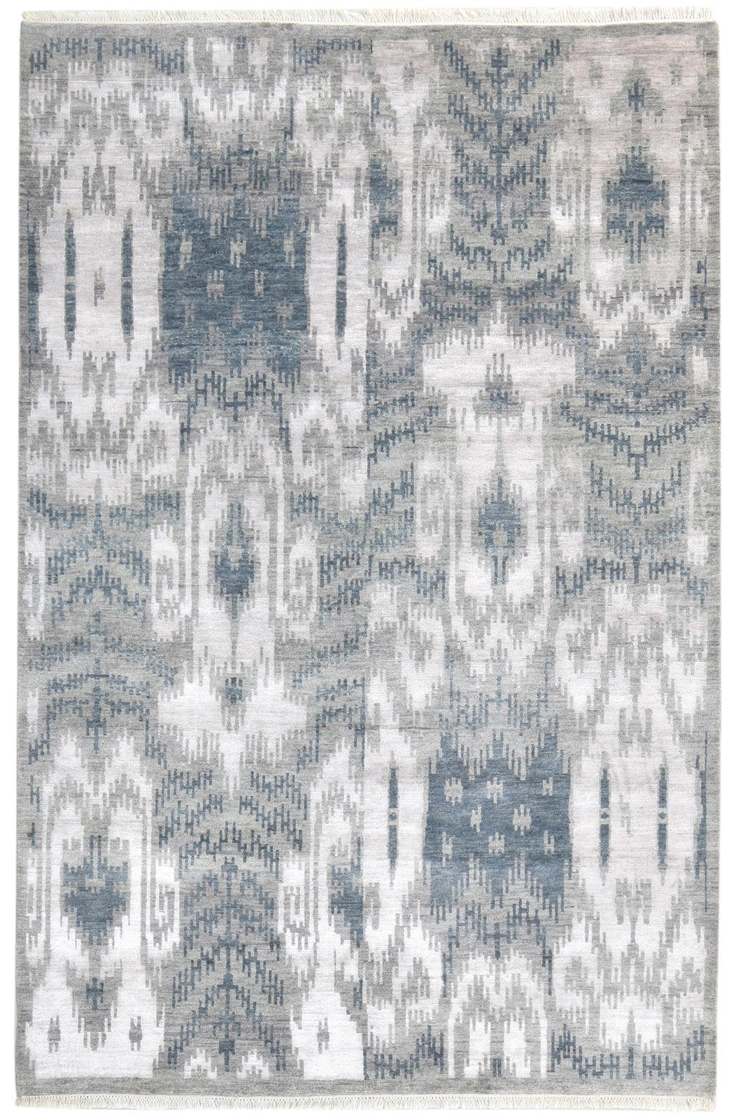 6X9 Rug Rayon From Bamboo Grey Modern Hand Knotted European Ikat Room Size 