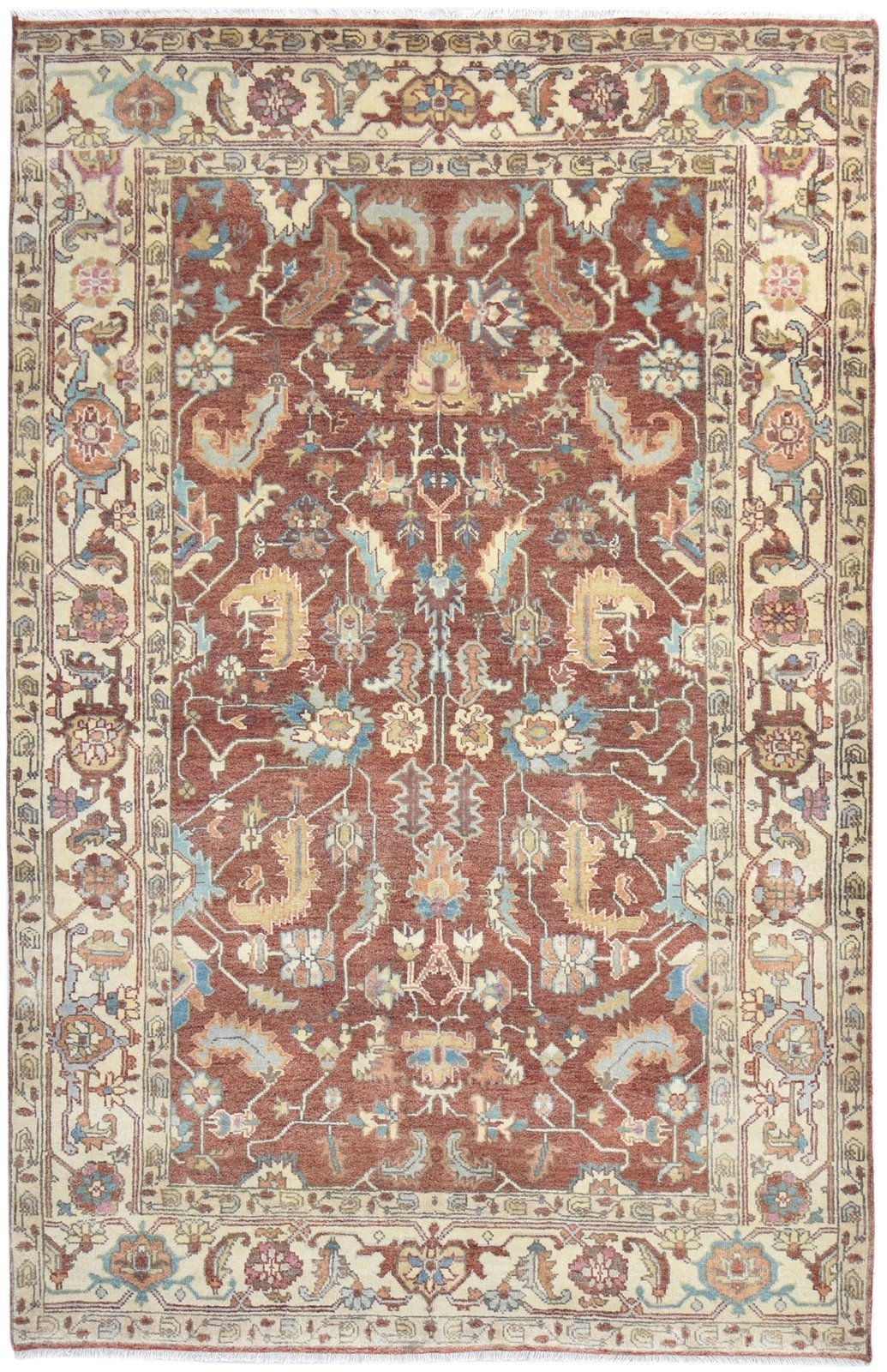 Rust Wool Rug 6' X 9' Persian Hand Knotted Mughal Oriental Room Size Carpet 