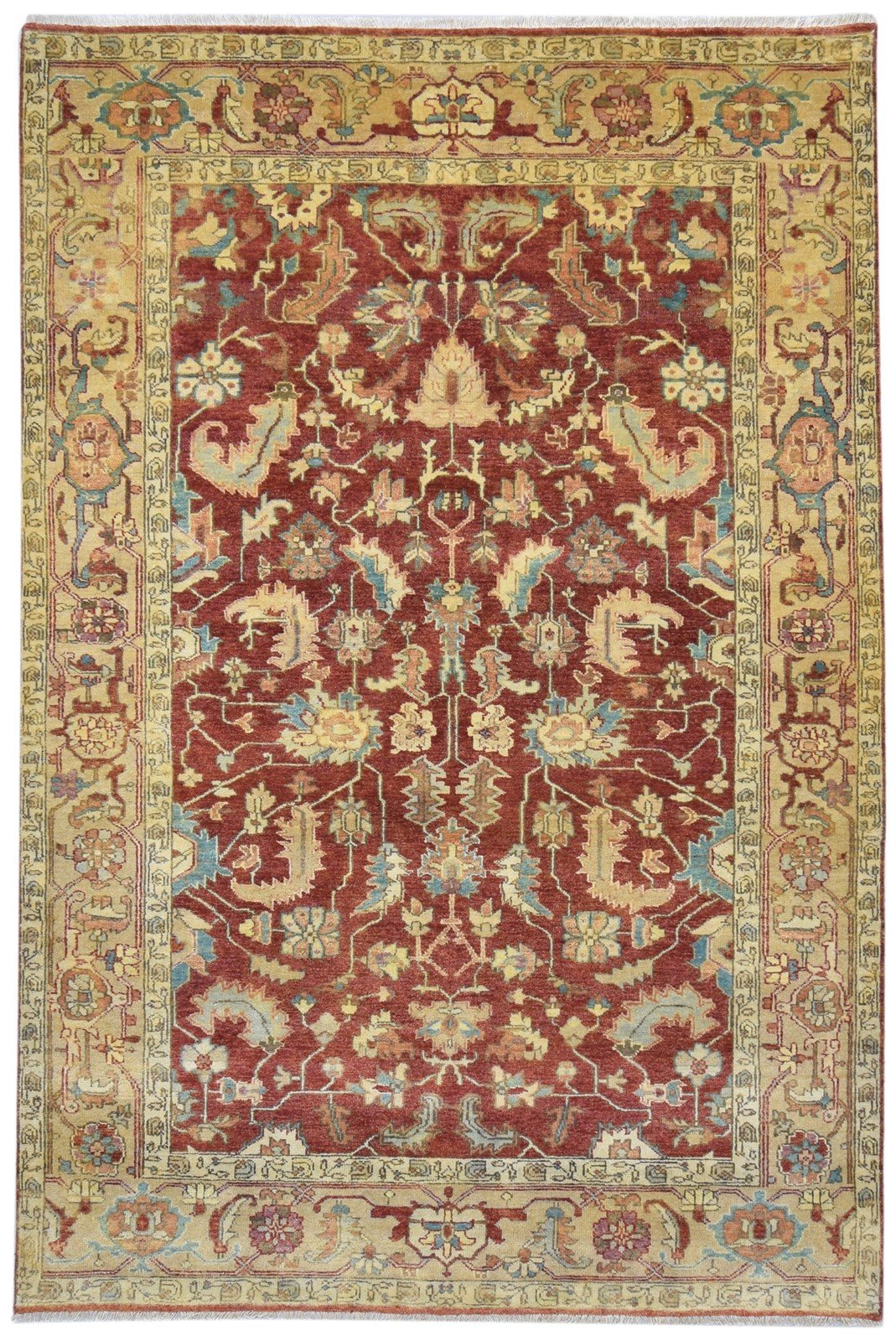 Hand Knotted Red Wool Rug 6' X 9' Persian Mughal Oriental Room Size Carpet 