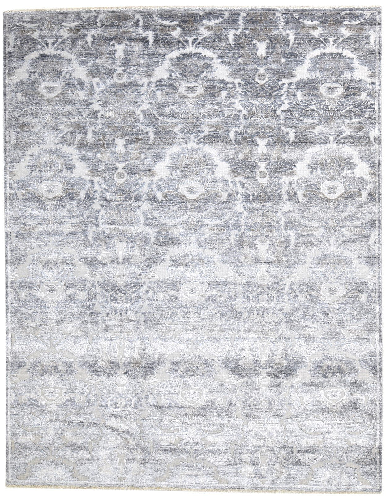 8' X 10' Rug Wool / Silk Grey Modern Hand Knotted European Damask Large Carpet 